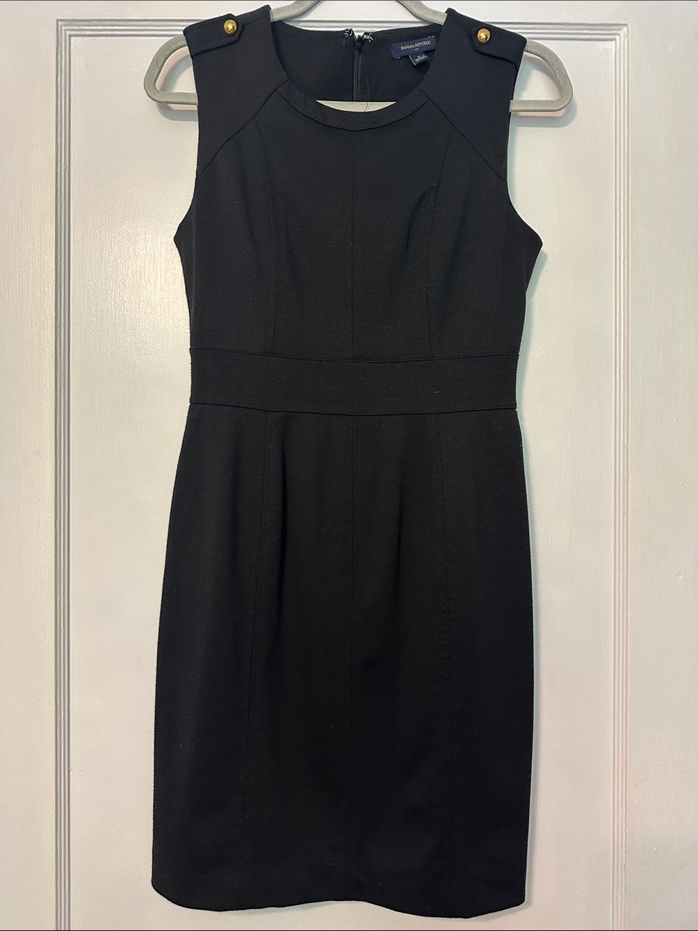 Banana Republic Black Sleeveless Dress with Gold Button Accents
